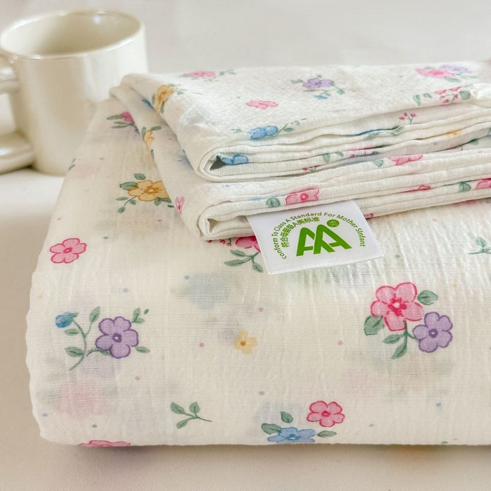 91家纺网 家纺一手货源 找家纺 （总）温眠家纺 2025春夏新款云感棉双层纱床单单床单枕套三件套