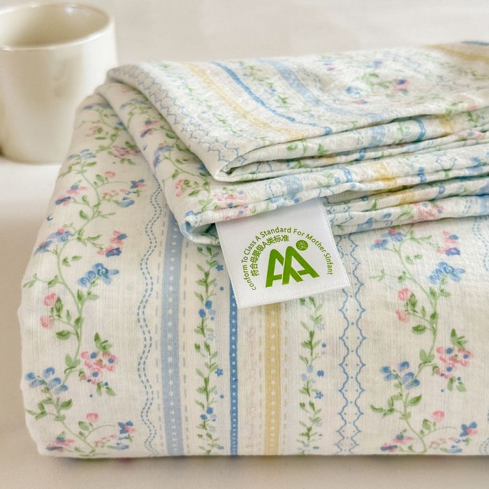 91家纺网 家纺一手货源 找家纺 （总）温眠家纺 2025春夏新款云感棉双层纱床单单床单枕套三件套