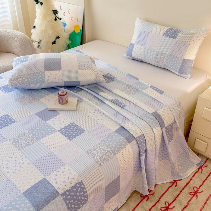 91家纺网 家纺一手货源 找家纺 温眠家纺 2025春夏新款云感棉双层纱床单单床单枕套三件套 半亩花田