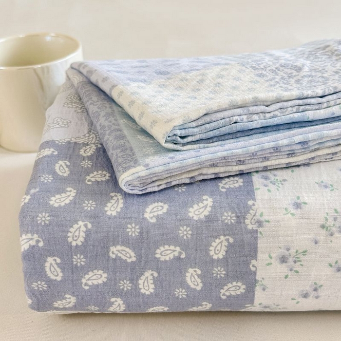 91家纺网 家纺一手货源 找家纺 温眠家纺 2025春夏新款云感棉双层纱床单单床单枕套三件套 半亩花田