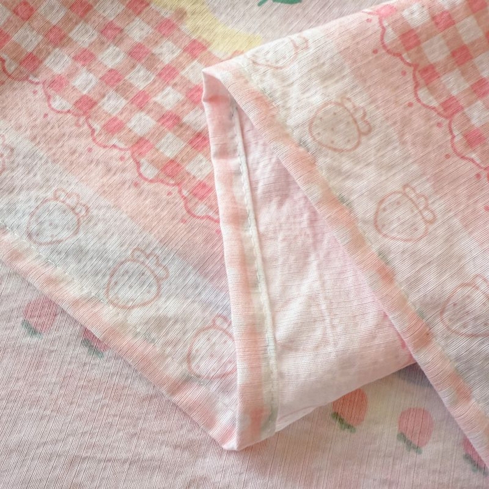 91家纺网 家纺一手货源 找家纺 温眠家纺 2025春夏新款云感棉双层纱床单单床单枕套三件套 草莓蛋糕