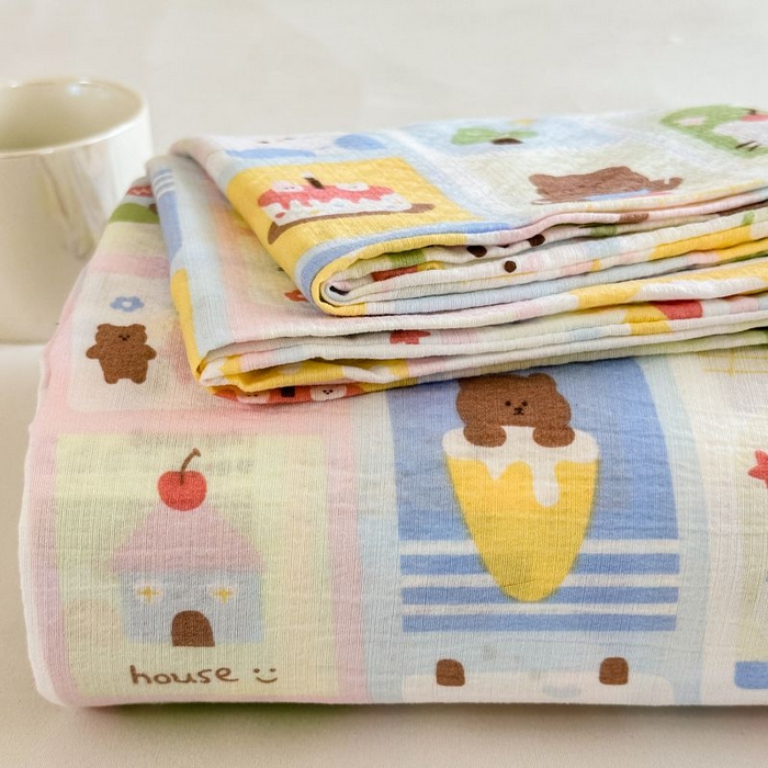 91家纺网 家纺一手货源 找家纺 温眠家纺 2025春夏新款云感棉双层纱床单单床单枕套三件套 春日花花