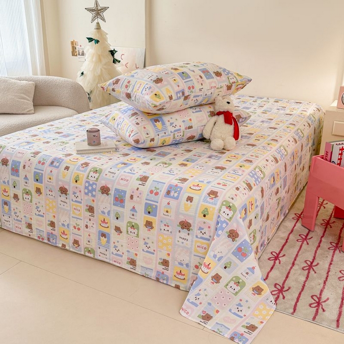 91家纺网 家纺一手货源 找家纺 温眠家纺 2025春夏新款云感棉双层纱床单单床单枕套三件套 春日花花