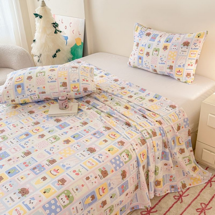 91家纺网 家纺一手货源 找家纺 温眠家纺 2025春夏新款云感棉双层纱床单单床单枕套三件套 春日花花