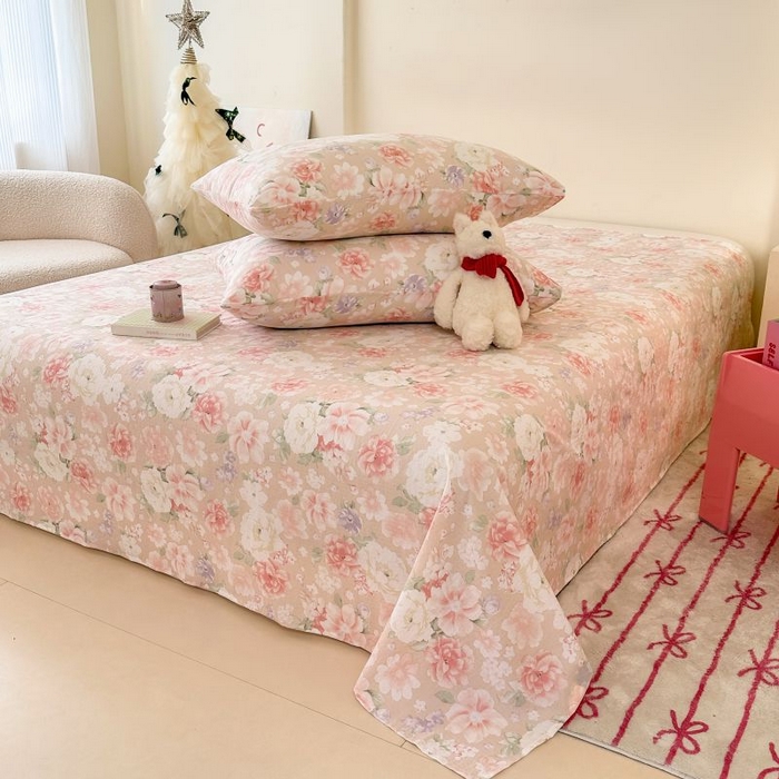 91家纺网 家纺一手货源 找家纺 温眠家纺 2025春夏新款云感棉双层纱床单单床单枕套三件套 国色芳华