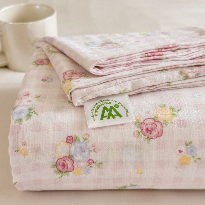 温眠家纺 2025春夏新款云感棉双层纱床单单床单枕套三件套 花漾甜心