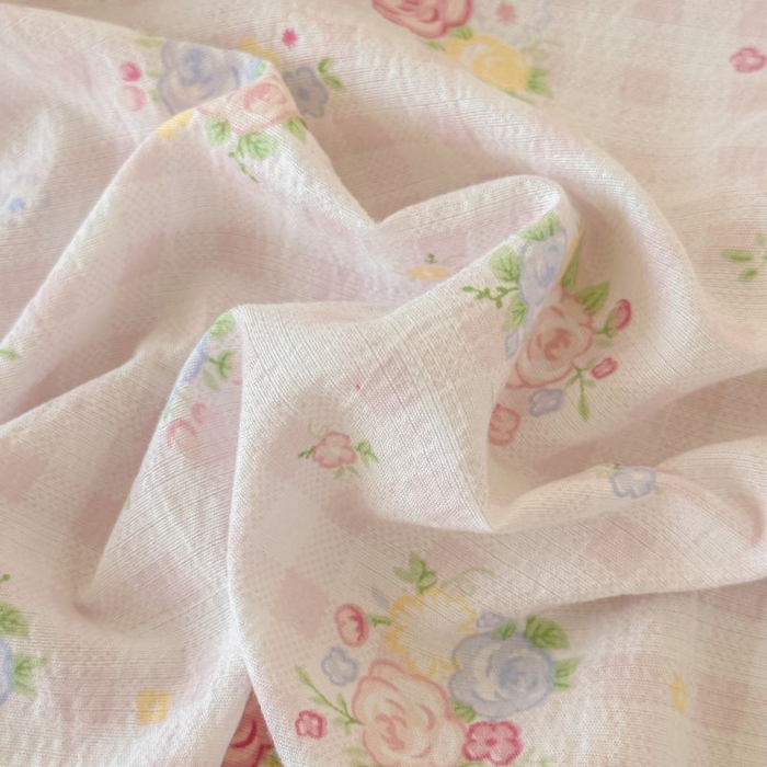 91家纺网 家纺一手货源 找家纺 温眠家纺 2025春夏新款云感棉双层纱床单单床单枕套三件套 花漾甜心