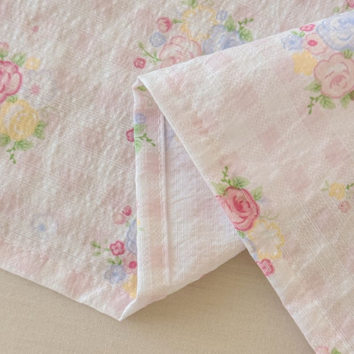 91家纺网 家纺一手货源 找家纺 温眠家纺 2025春夏新款云感棉双层纱床单单床单枕套三件套 花漾甜心