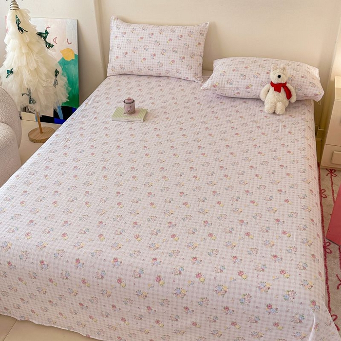 91家纺网 家纺一手货源 找家纺 温眠家纺 2025春夏新款云感棉双层纱床单单床单枕套三件套 花漾甜心