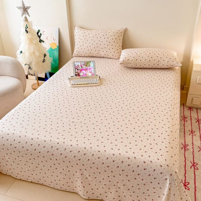 91家纺网 家纺一手货源 找家纺 温眠家纺 2025春夏新款云感棉双层纱床单单床单枕套三件套 旧梦难续