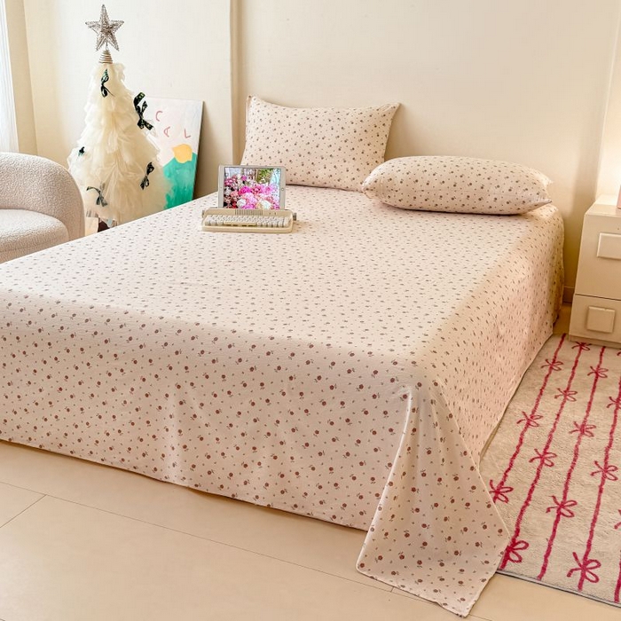 91家纺网 家纺一手货源 找家纺 温眠家纺 2025春夏新款云感棉双层纱床单单床单枕套三件套 旧梦难续