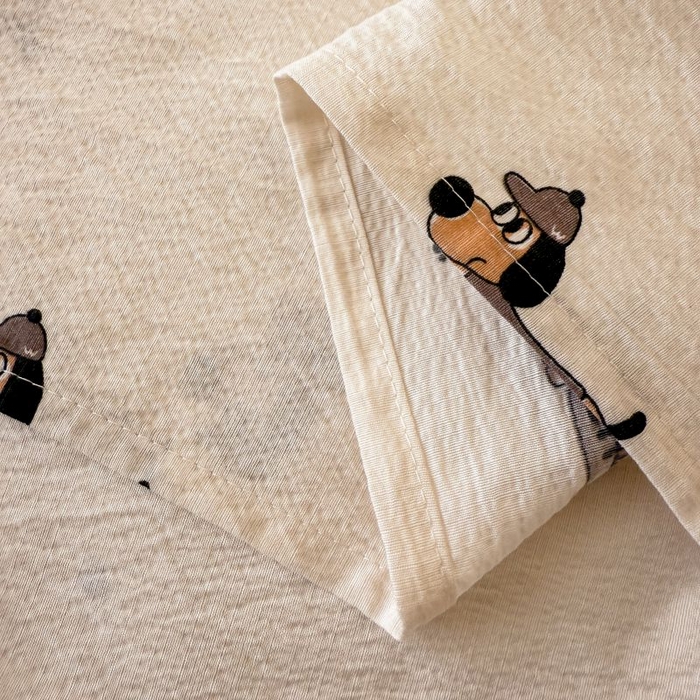 91家纺网 家纺一手货源 找家纺 温眠家纺 2025春夏新款云感棉双层纱床单单床单枕套三件套 腊肠狗