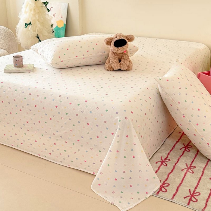 91家纺网 家纺一手货源 找家纺 温眠家纺 2025春夏新款云感棉双层纱床单单床单枕套三件套 浪漫邂逅