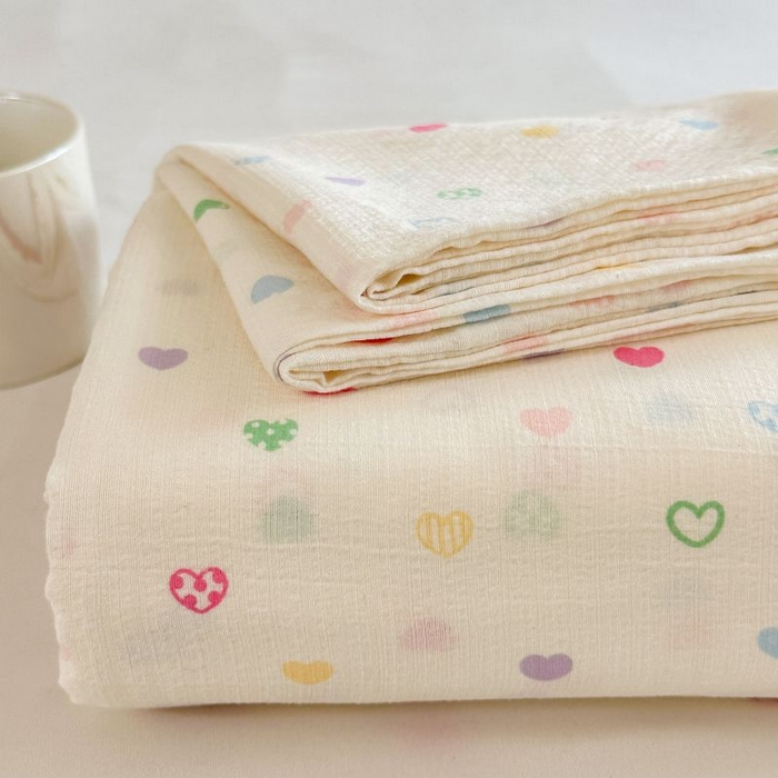 91家纺网 家纺一手货源 找家纺 温眠家纺 2025春夏新款云感棉双层纱床单单床单枕套三件套 浪漫邂逅