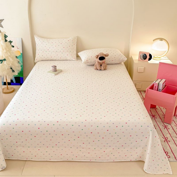 91家纺网 家纺一手货源 找家纺 温眠家纺 2025春夏新款云感棉双层纱床单单床单枕套三件套 浪漫邂逅