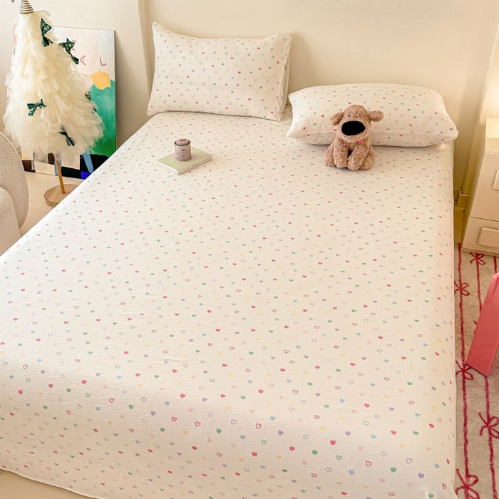 91家纺网 家纺一手货源 找家纺 温眠家纺 2025春夏新款云感棉双层纱床单单床单枕套三件套 浪漫邂逅