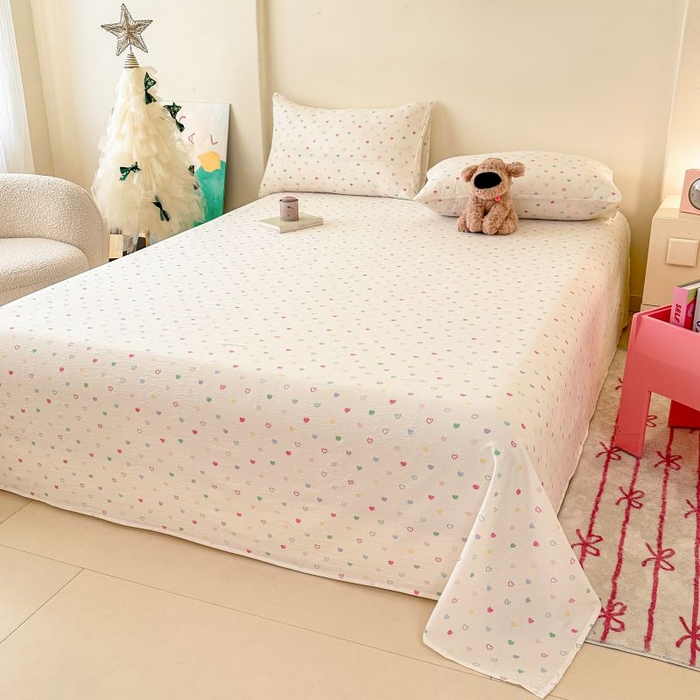 91家纺网 家纺一手货源 找家纺 温眠家纺 2025春夏新款云感棉双层纱床单单床单枕套三件套 浪漫邂逅