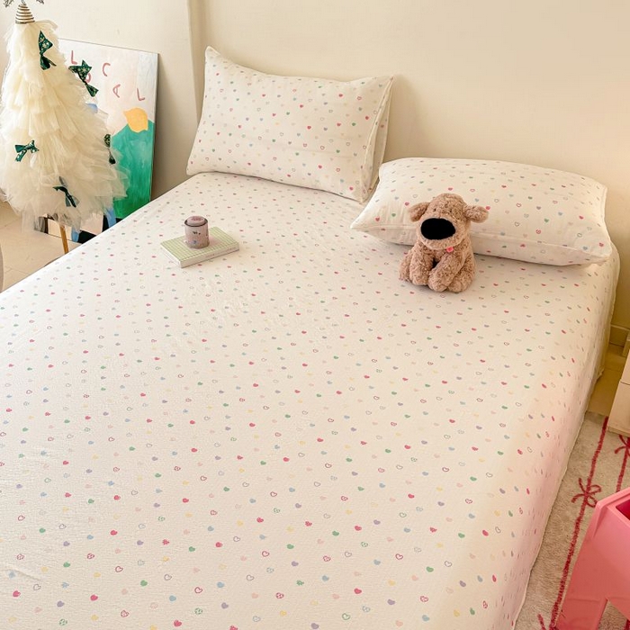 91家纺网 家纺一手货源 找家纺 温眠家纺 2025春夏新款云感棉双层纱床单单床单枕套三件套 浪漫邂逅