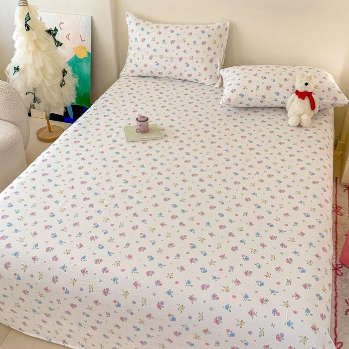 91家纺网 家纺一手货源 找家纺 温眠家纺 2025春夏新款云感棉双层纱床单单床单枕套三件套 铃兰春信