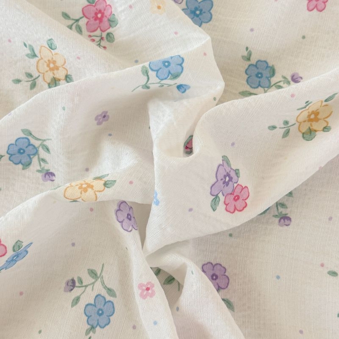 91家纺网 家纺一手货源 找家纺 温眠家纺 2025春夏新款云感棉双层纱床单单床单枕套三件套 铃兰春信