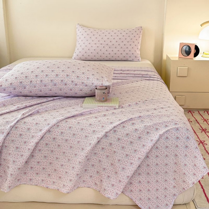 91家纺网 家纺一手货源 找家纺 温眠家纺 2025春夏新款云感棉双层纱床单单床单枕套三件套 琉璃瓦梦