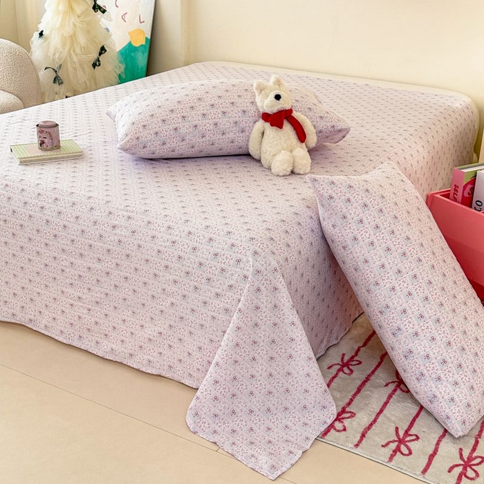 91家纺网 家纺一手货源 找家纺 温眠家纺 2025春夏新款云感棉双层纱床单单床单枕套三件套 琉璃瓦梦