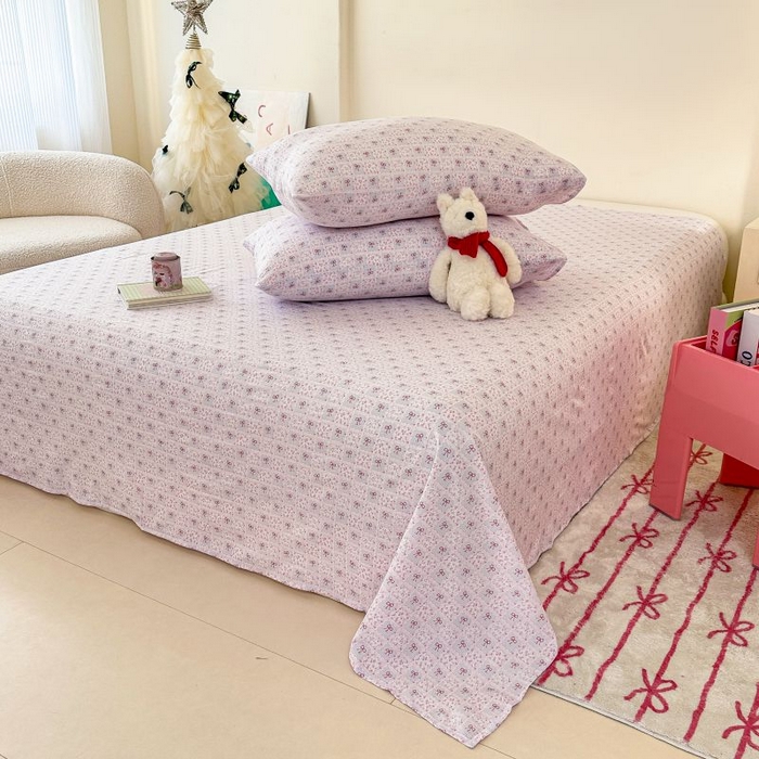 91家纺网 家纺一手货源 找家纺 温眠家纺 2025春夏新款云感棉双层纱床单单床单枕套三件套 琉璃瓦梦