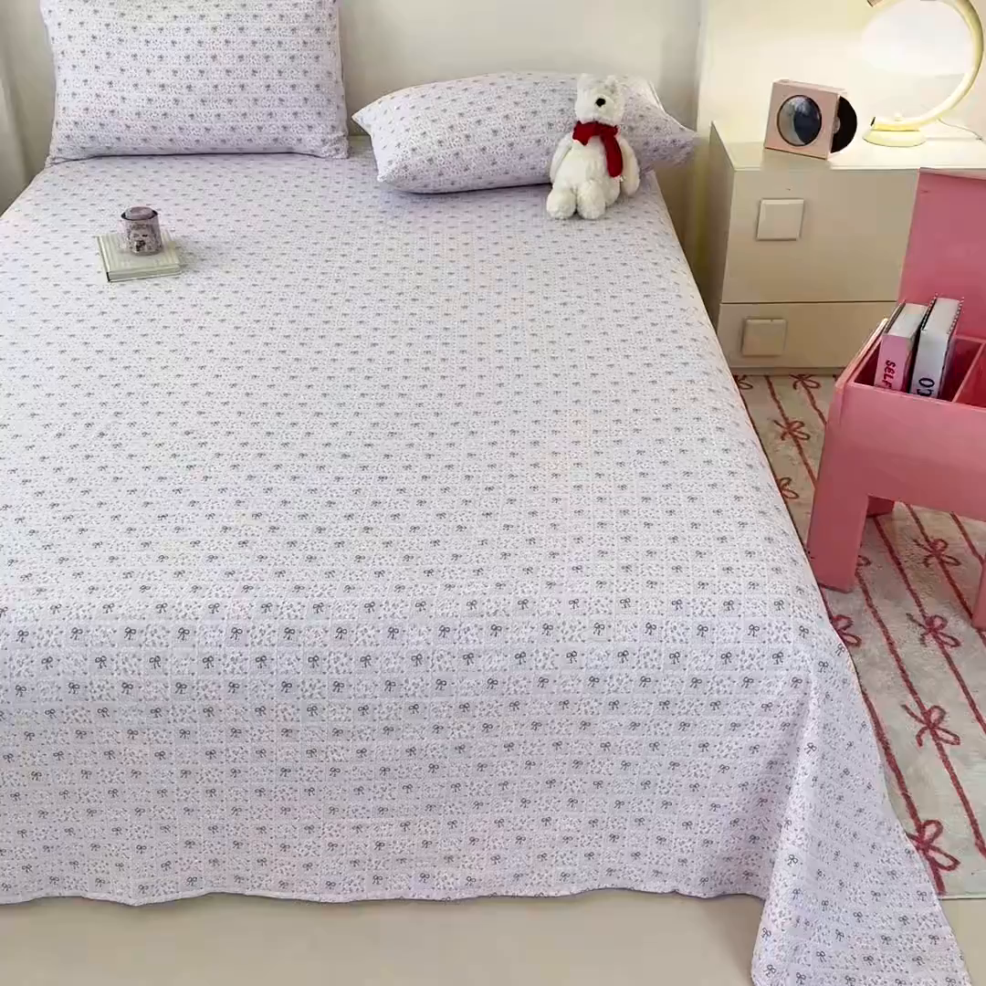 91家纺网 家纺一手货源 找家纺 温眠家纺 2025春夏新款云感棉双层纱床单单床单枕套三件套 琉璃瓦梦