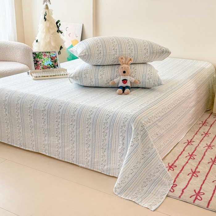 91家纺网 家纺一手货源 找家纺 温眠家纺 2025春夏新款云感棉双层纱床单单床单枕套三件套 洛克庄园