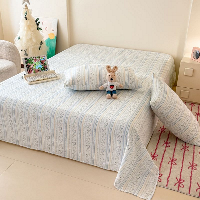 91家纺网 家纺一手货源 找家纺 温眠家纺 2025春夏新款云感棉双层纱床单单床单枕套三件套 洛克庄园