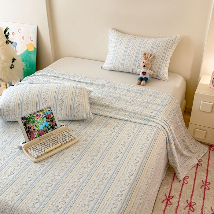 91家纺网 家纺一手货源 找家纺 温眠家纺 2025春夏新款云感棉双层纱床单单床单枕套三件套 洛克庄园