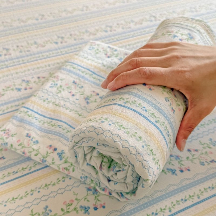 91家纺网 家纺一手货源 找家纺 温眠家纺 2025春夏新款云感棉双层纱床单单床单枕套三件套 洛克庄园