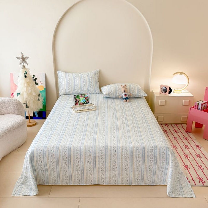 91家纺网 家纺一手货源 找家纺 温眠家纺 2025春夏新款云感棉双层纱床单单床单枕套三件套 洛克庄园