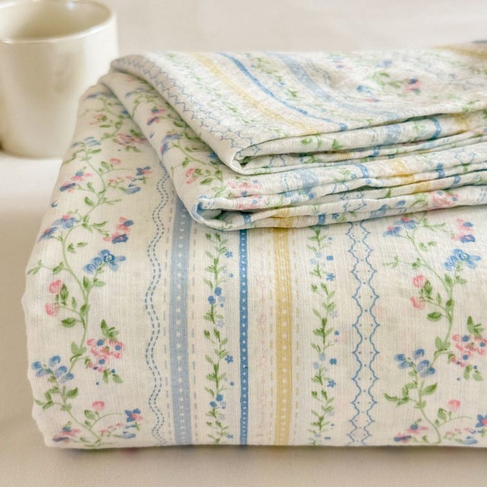 91家纺网 家纺一手货源 找家纺 温眠家纺 2025春夏新款云感棉双层纱床单单床单枕套三件套 洛克庄园