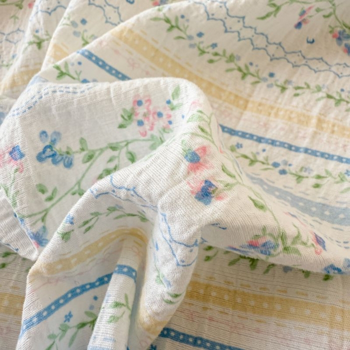 91家纺网 家纺一手货源 找家纺 温眠家纺 2025春夏新款云感棉双层纱床单单床单枕套三件套 洛克庄园