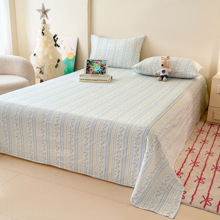 91家纺网 家纺一手货源 找家纺 温眠家纺 2025春夏新款云感棉双层纱床单单床单枕套三件套 洛克庄园