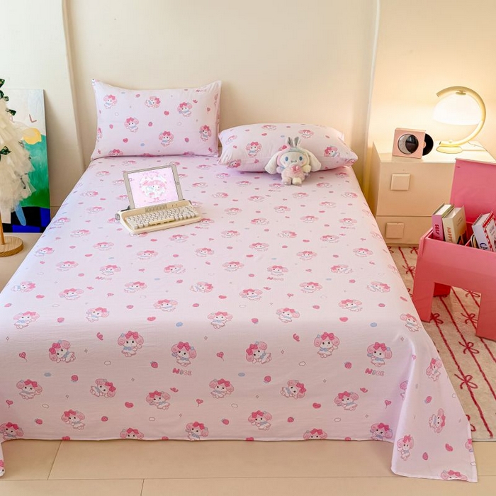 91家纺网 家纺一手货源 找家纺 温眠家纺 2025春夏新款云感棉双层纱床单单床单枕套三件套 莓乐蒂