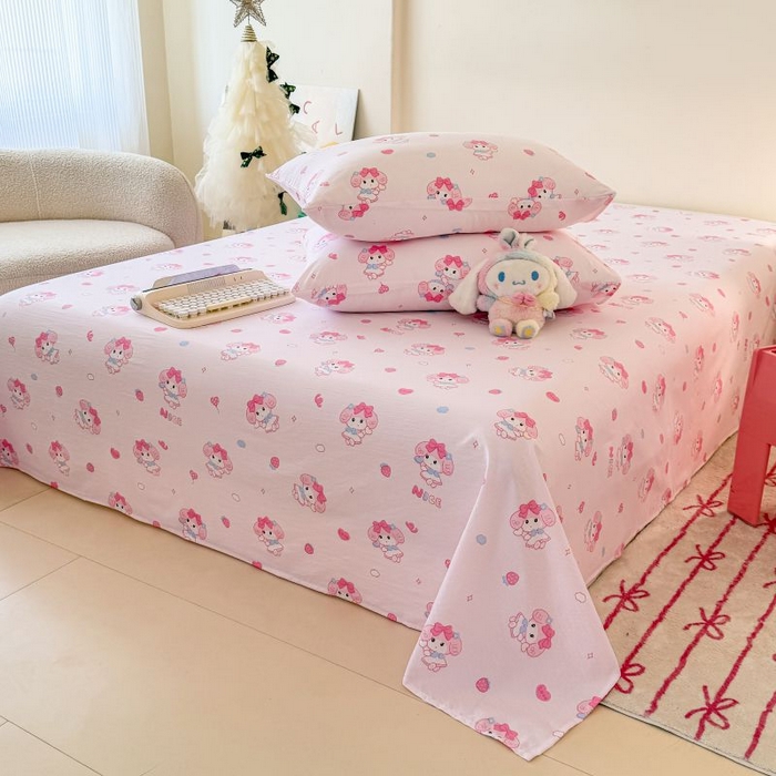 91家纺网 家纺一手货源 找家纺 温眠家纺 2025春夏新款云感棉双层纱床单单床单枕套三件套 莓乐蒂