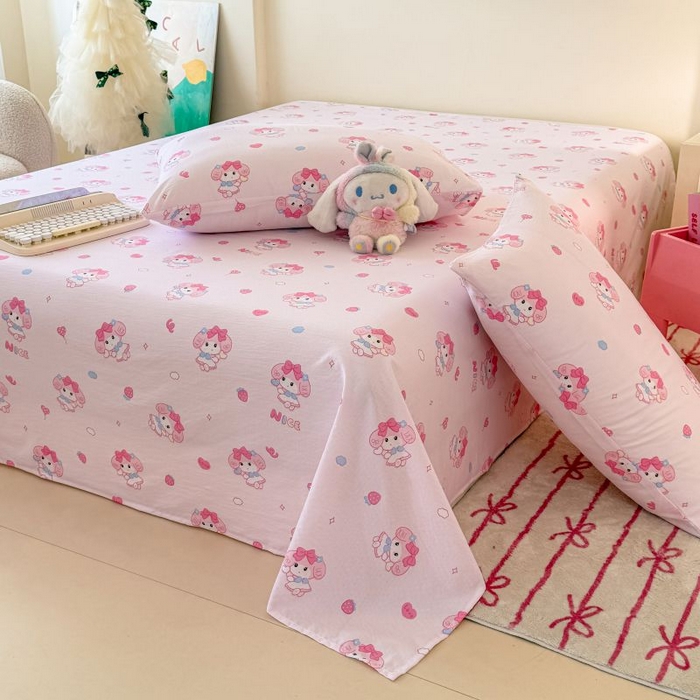 91家纺网 家纺一手货源 找家纺 温眠家纺 2025春夏新款云感棉双层纱床单单床单枕套三件套 莓乐蒂