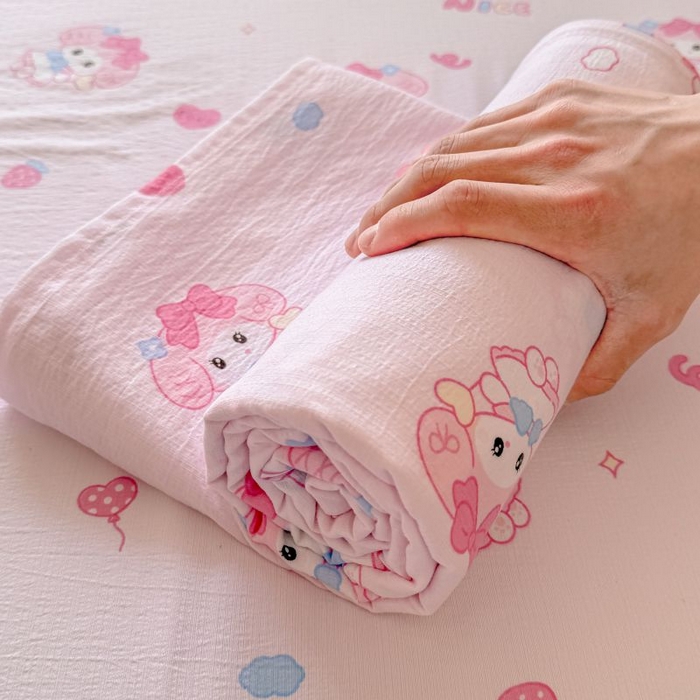 91家纺网 家纺一手货源 找家纺 温眠家纺 2025春夏新款云感棉双层纱床单单床单枕套三件套 莓乐蒂