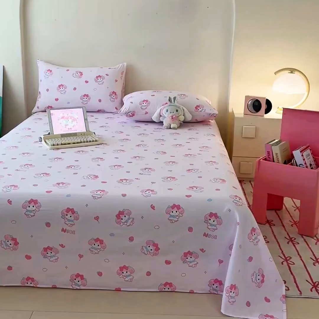 91家纺网 家纺一手货源 找家纺 温眠家纺 2025春夏新款云感棉双层纱床单单床单枕套三件套 莓乐蒂