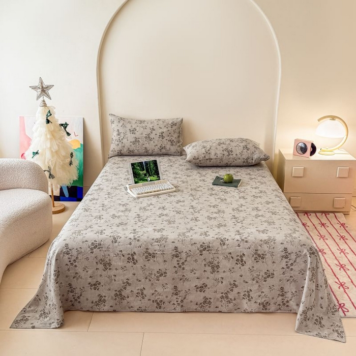 91家纺网 家纺一手货源 找家纺 温眠家纺 2025春夏新款云感棉双层纱床单单床单枕套三件套 秋风萧瑟