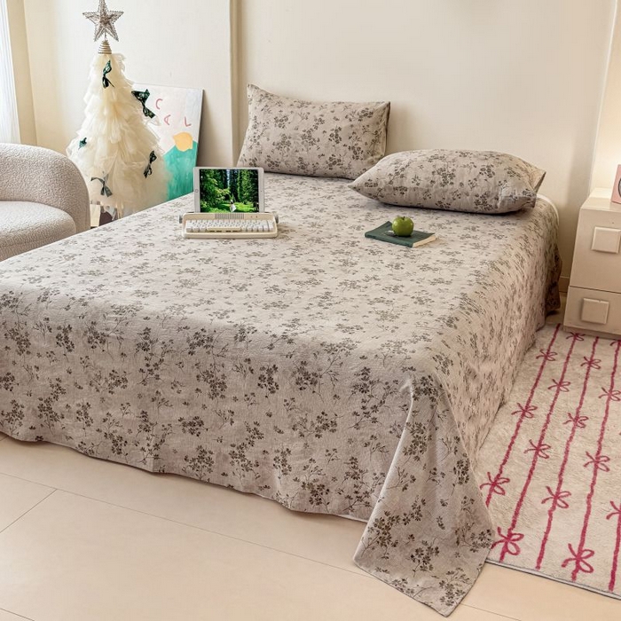 91家纺网 家纺一手货源 找家纺 温眠家纺 2025春夏新款云感棉双层纱床单单床单枕套三件套 秋风萧瑟