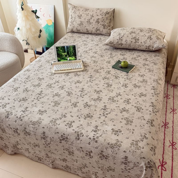 91家纺网 家纺一手货源 找家纺 温眠家纺 2025春夏新款云感棉双层纱床单单床单枕套三件套 秋风萧瑟