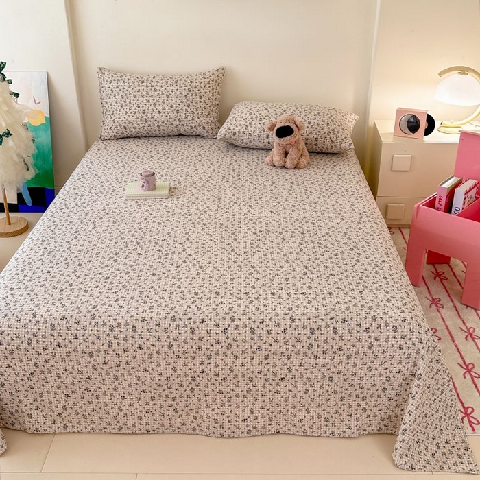 91家纺网 家纺一手货源 找家纺 温眠家纺 2025春夏新款云感棉双层纱床单单床单枕套三件套 失约温柔