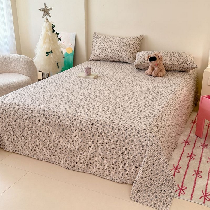 91家纺网 家纺一手货源 找家纺 温眠家纺 2025春夏新款云感棉双层纱床单单床单枕套三件套 失约温柔