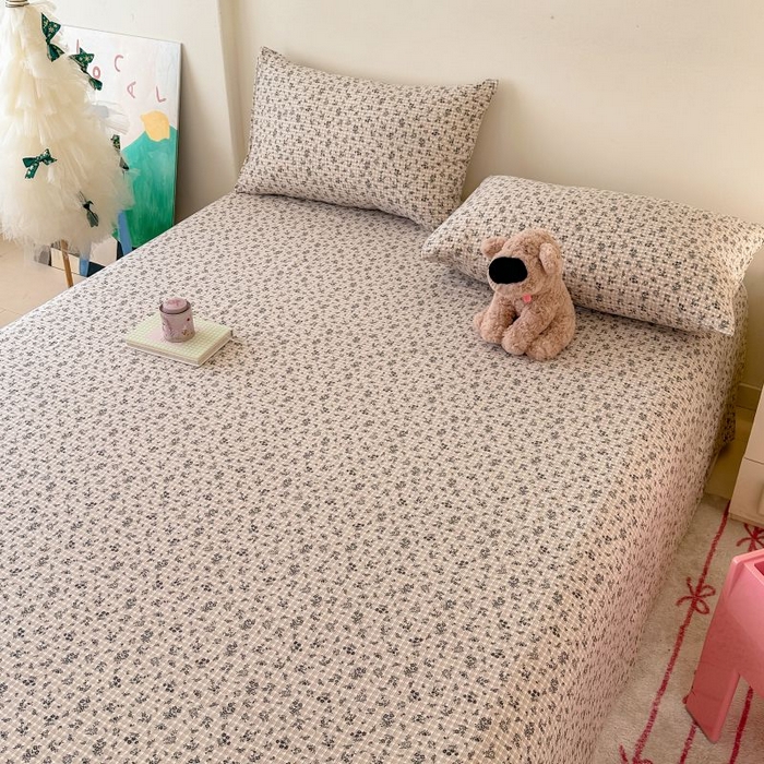 91家纺网 家纺一手货源 找家纺 温眠家纺 2025春夏新款云感棉双层纱床单单床单枕套三件套 失约温柔