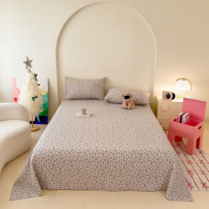 91家纺网 家纺一手货源 找家纺 温眠家纺 2025春夏新款云感棉双层纱床单单床单枕套三件套 失约温柔