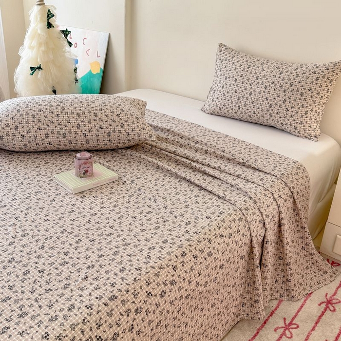 91家纺网 家纺一手货源 找家纺 温眠家纺 2025春夏新款云感棉双层纱床单单床单枕套三件套 失约温柔