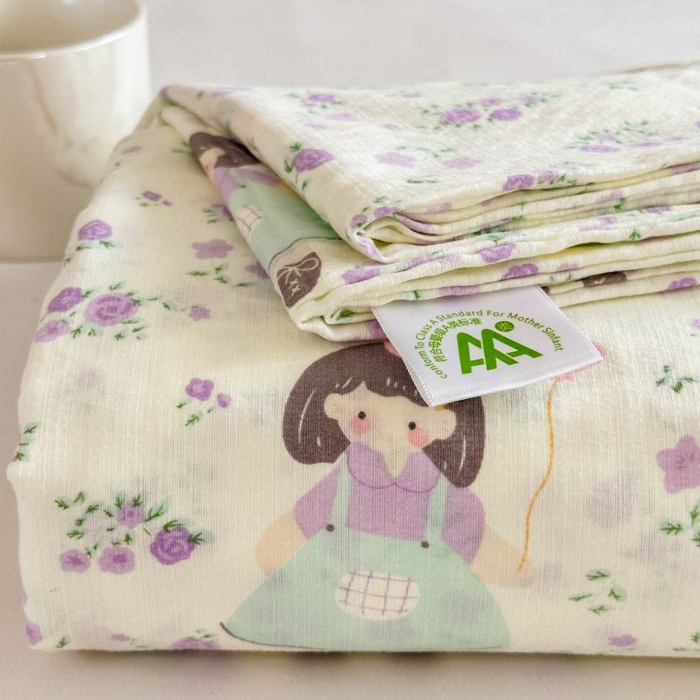 温眠家纺 2025春夏新款云感棉双层纱床单单床单枕套三件套 思念女孩